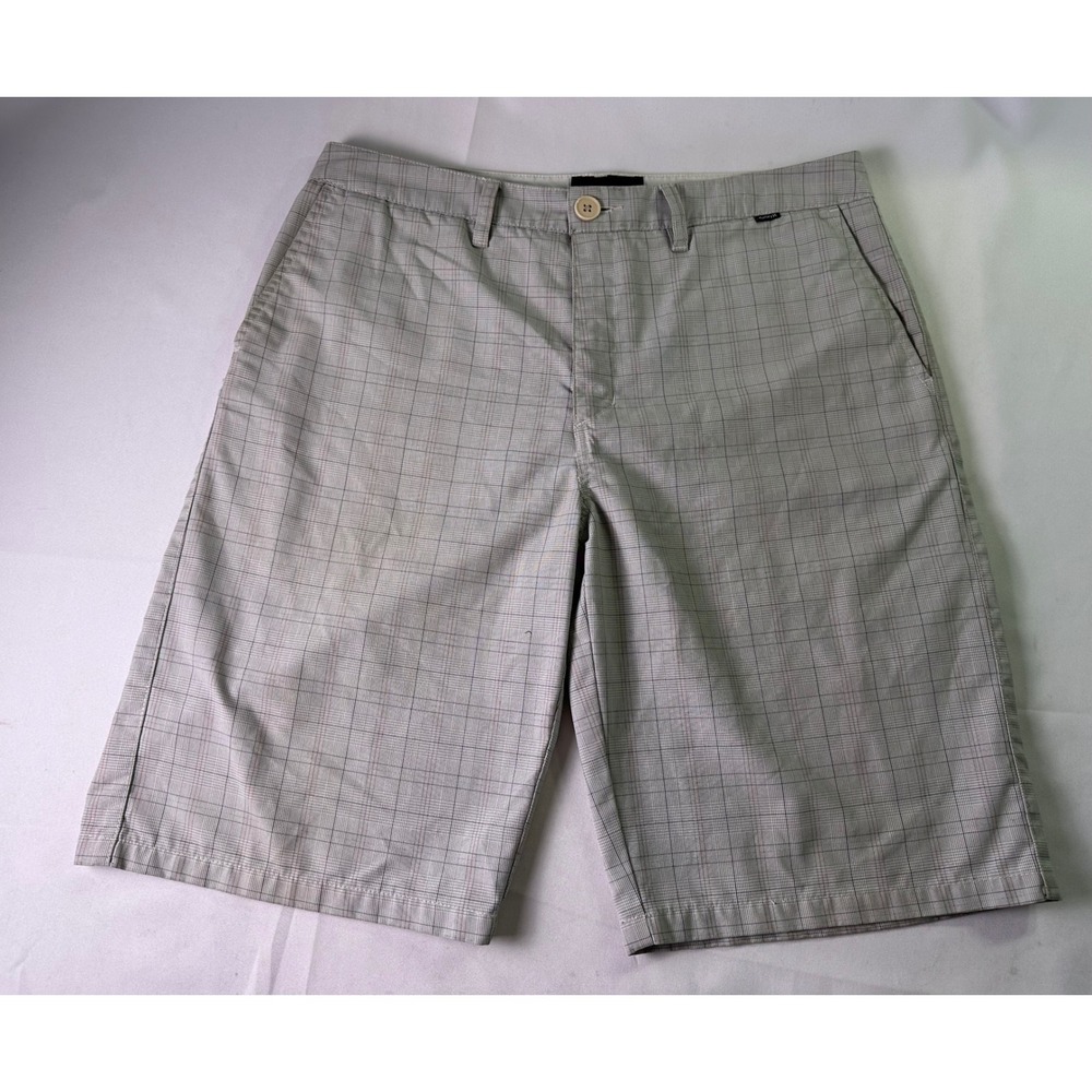 Hurley Barcelona Walk Shorts Mens 32 Gray Plaid Flat Front Skate‎ Chino 12"